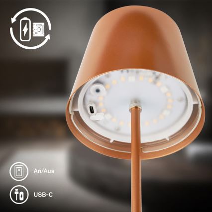 Briloner 7510013 - Lâmpada de Mesa Recarregável para Exterior LED RGBW Regulável CALIDA LED/2,5W/5V IP44 1200 mAh bronze