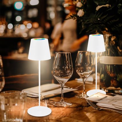 Briloner 7510016 - Lâmpada de Mesa Recarregável para Exterior CALIDA LED RGBW Dimerizável, LED/2,5W/5V, IP44, 1200 mAh, branca