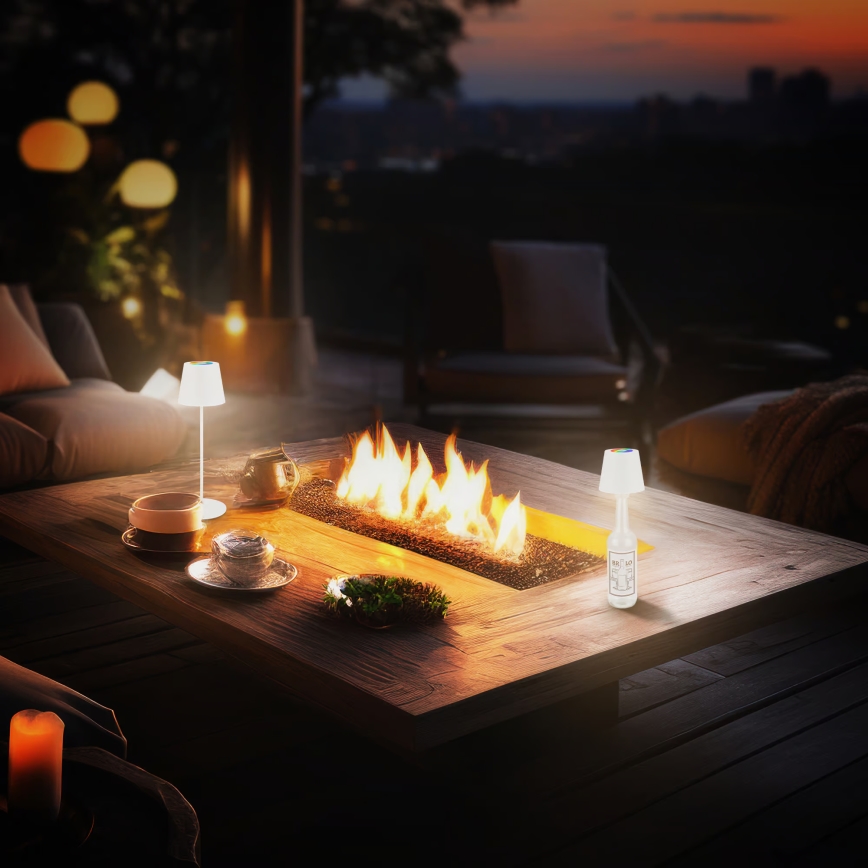 Briloner 7510016 - Lâmpada de Mesa Recarregável para Exterior CALIDA LED RGBW Dimerizável, LED/2,5W/5V, IP44, 1200 mAh, branca