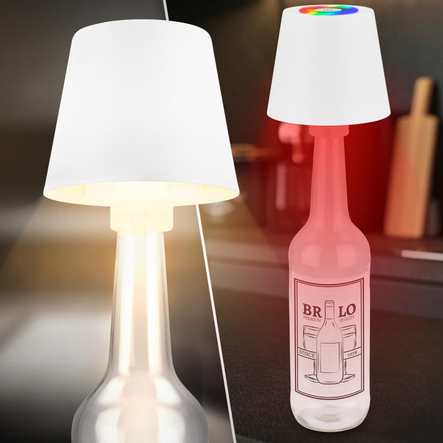 Briloner 7510016 - Lâmpada de Mesa Recarregável para Exterior CALIDA LED RGBW Dimerizável, LED/2,5W/5V, IP44, 1200 mAh, branca
