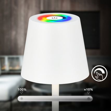Briloner 7517016 - LED RGBW dimerizável lâmpada de mesa recarregável para exterior CILANO LED/3W/5V IP44 2000 mAh branca