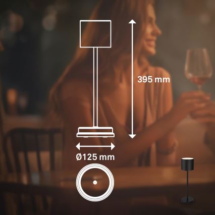 Briloner 7521015 - Lâmpada de mesa LED recarregável dimerizável para exterior SIGO LED/2,5W/5V IP44 2600 mAh preta