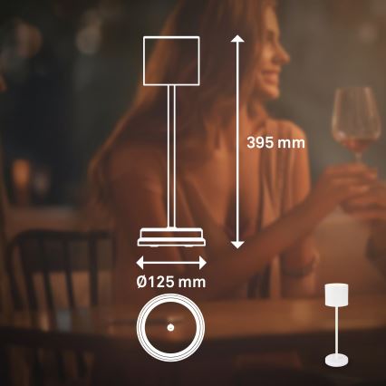 Briloner 7521016 - Lâmpada de mesa exterior LED recarregável e regulável SIGO LED/2,5W/5V IP44 2600 mAh branca