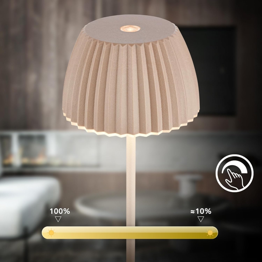 Briloner 7552-011 - Lâmpada de mesa para exterior MINI LED tátil recarregável e dimerizável, LED/1,5W/5V IP44 1800 mAh bege