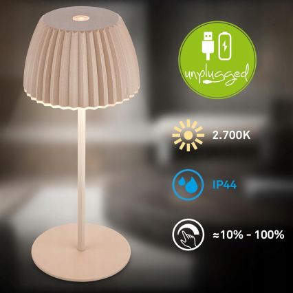 Briloner 7552-011 - Lâmpada de mesa para exterior MINI LED tátil recarregável e dimerizável, LED/1,5W/5V IP44 1800 mAh bege