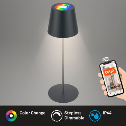 Briloner 7559015 - Lâmpada de mesa exterior recarregável LED RGB dimerizável COLORIS LED/3,5W/5V IP44 2000 mAh antracite Wi-Fi Tuya