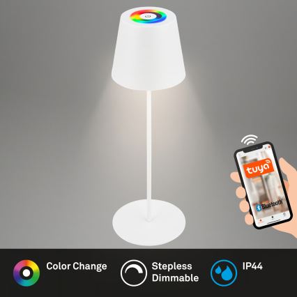 Briloner 7559016 - Lâmpada de mesa exterior recarregável e regulável LED RGB COLORIS, LED 3,5W/5V, IP44, 2000 mAh, Wi‑Fi compatível com Tuya