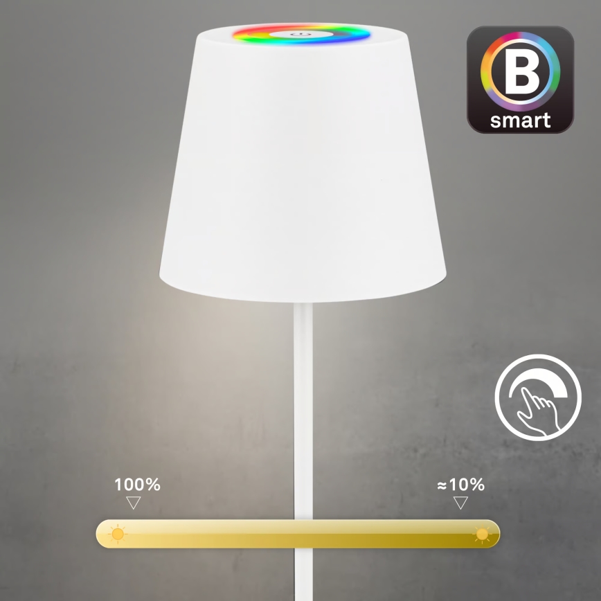 Briloner 7559016 - Lâmpada de mesa exterior recarregável e regulável LED RGB COLORIS, LED 3,5W/5V, IP44, 2000 mAh, Wi‑Fi compatível com Tuya