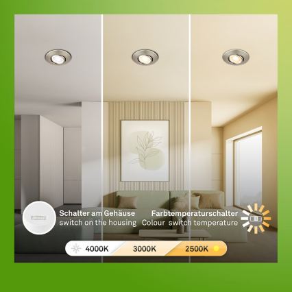 Briloner 7586032 - CONJUNTO 3x LUMINÁRIAS LED EMBUTIDAS PARA CASA DE BANHO KLIRA LED/4,9W/230V 2500/3000/4000K IP23 cromado fosco