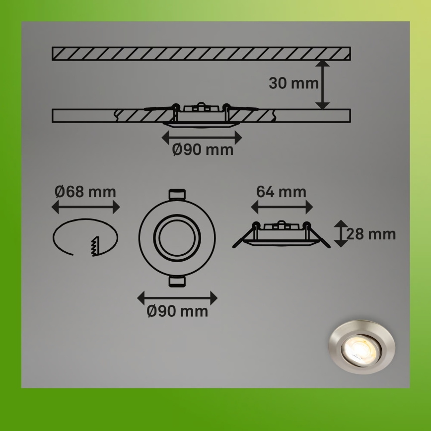 Briloner 7586032 - CONJUNTO 3x LUMINÁRIAS LED EMBUTIDAS PARA CASA DE BANHO KLIRA LED/4,9W/230V 2500/3000/4000K IP23 cromado fosco