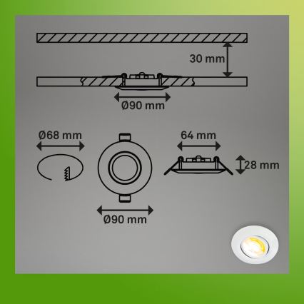 Briloner 7586036 - Conjunto de 3 luminárias LED encastráveis para casa de banho KLIRA 1xLED/4,9W/230V 2500/3000/4000K IP23 branco