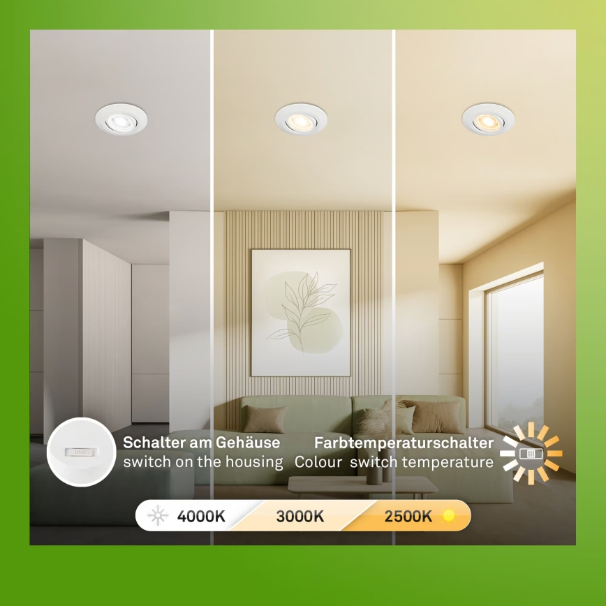 Briloner 7586036 - Conjunto com 3x luminárias de embutir para banheiro KLIRA LED/4,9W/230V 2500/3000/4000K IP23 brancas