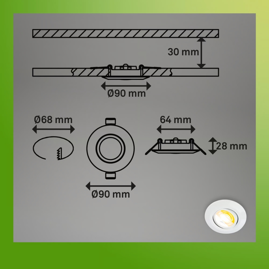 Briloner 7586036 - Conjunto com 3x luminárias de embutir para banheiro KLIRA LED/4,9W/230V 2500/3000/4000K IP23 brancas