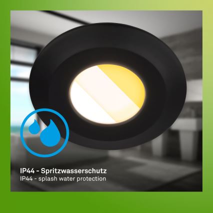 Briloner 7588035 - Conjunto de 3 luminárias encastráveis de tecto para casa de banho KLIRA LED/4,9W/230V 2500/3000/4000K IP44 pretas