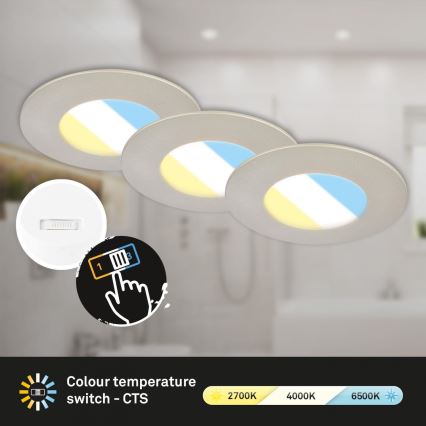 Briloner 7598032 - CONJUNTO 3x Focos de encastrar LED para casa de banho  LED/4,9W/230V IP44 2700/4000/6500K cromado mate