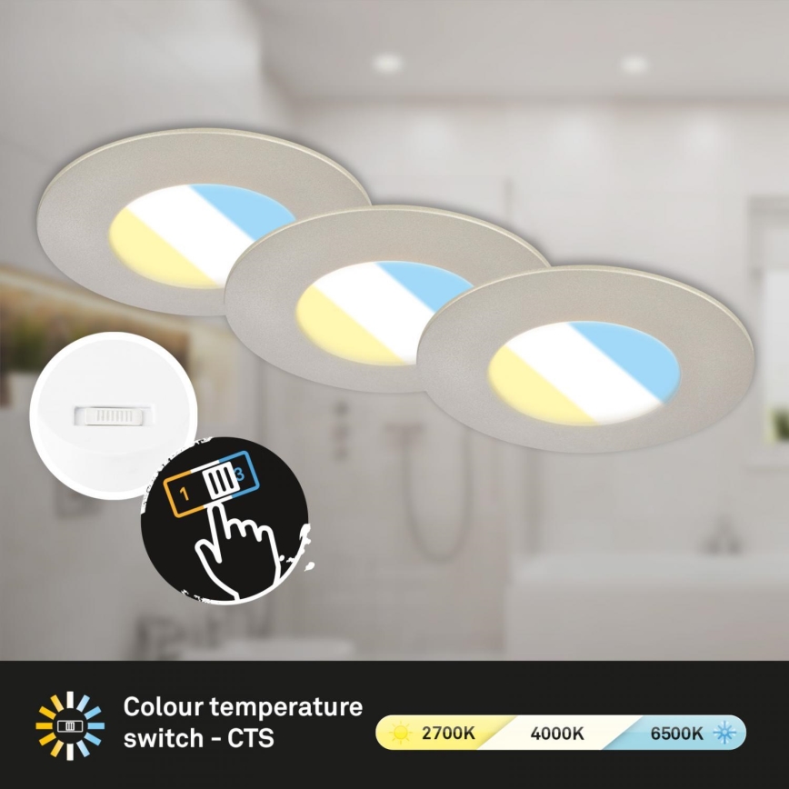 Briloner 7598032 - CONJUNTO 3x Focos de encastrar LED para casa de banho  LED/4,9W/230V IP44 2700/4000/6500K cromado mate