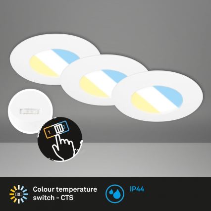 Briloner 7598036 - CONJUNTO 3x Focos de encastrar LED para casa de banho  LED/4,9W/230V IP44 2700/4000/6500K branco