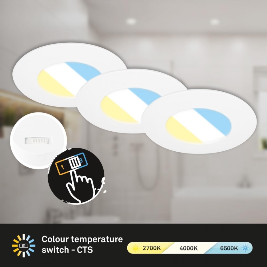 Briloner 7598036 - CONJUNTO 3x Focos de encastrar LED para casa de banho  LED/4,9W/230V IP44 2700/4000/6500K branco