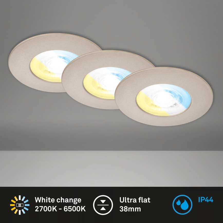 Briloner 7605032 - CONJUNTO 3xLED Luminária de teto embutida para casa de banho 3xLED/4,9W/230V 2700/4000/6500K IP44 cromo fosco