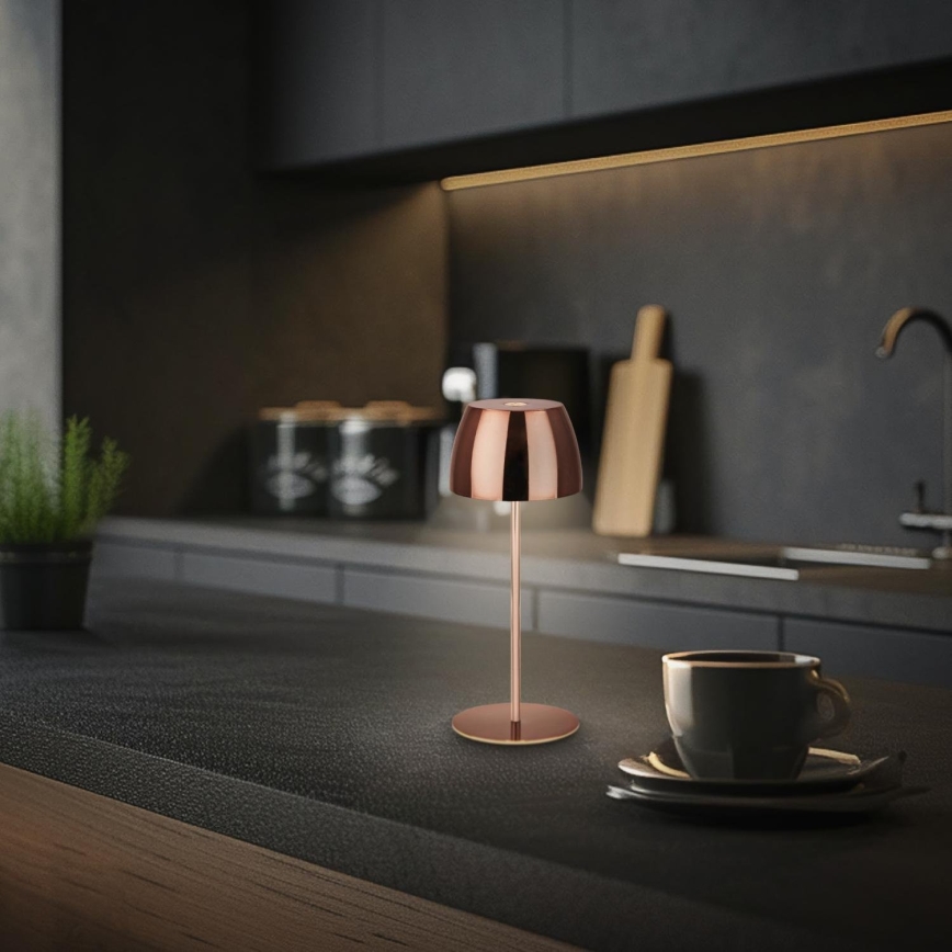 Briloner - Candeeiro de Mesa MINI LED para Exterior, Tátil, Recarregável e Regulável, LED/2,5W/5V IP44 1800 mAh, Cobre