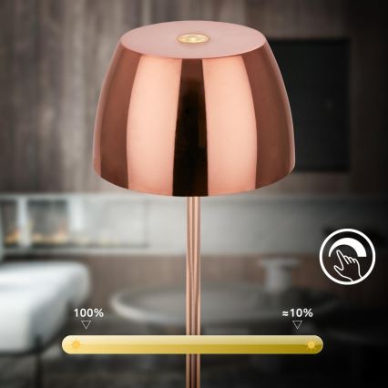 Briloner - Candeeiro de Mesa MINI LED para Exterior, Tátil, Recarregável e Regulável, LED/2,5W/5V IP44 1800 mAh, Cobre