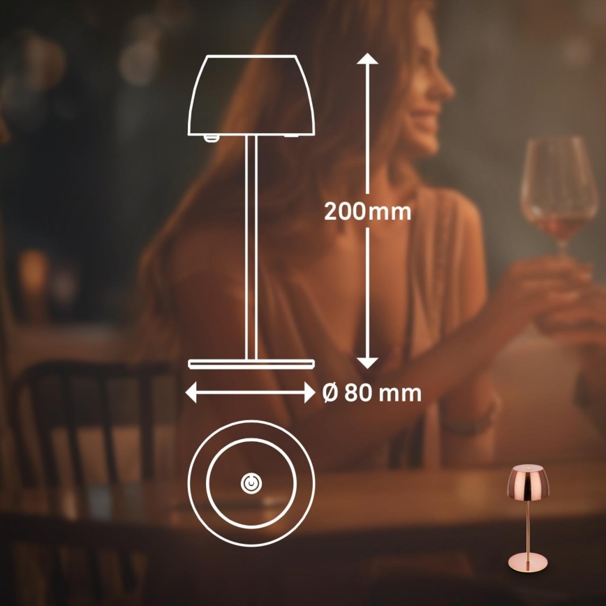 Briloner - Candeeiro de Mesa MINI LED para Exterior, Tátil, Recarregável e Regulável, LED/2,5W/5V IP44 1800 mAh, Cobre
