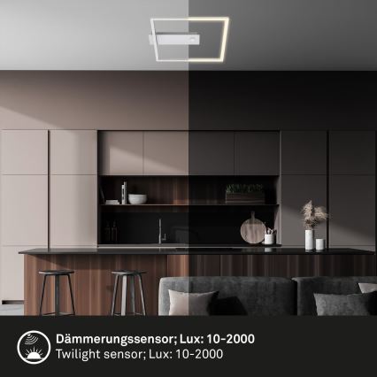 Briloner - Luminária de teto LED com sensor de movimento e de crepúsculo FRAME LED/14W/230V 3000K 30x32 cm cromado fosco