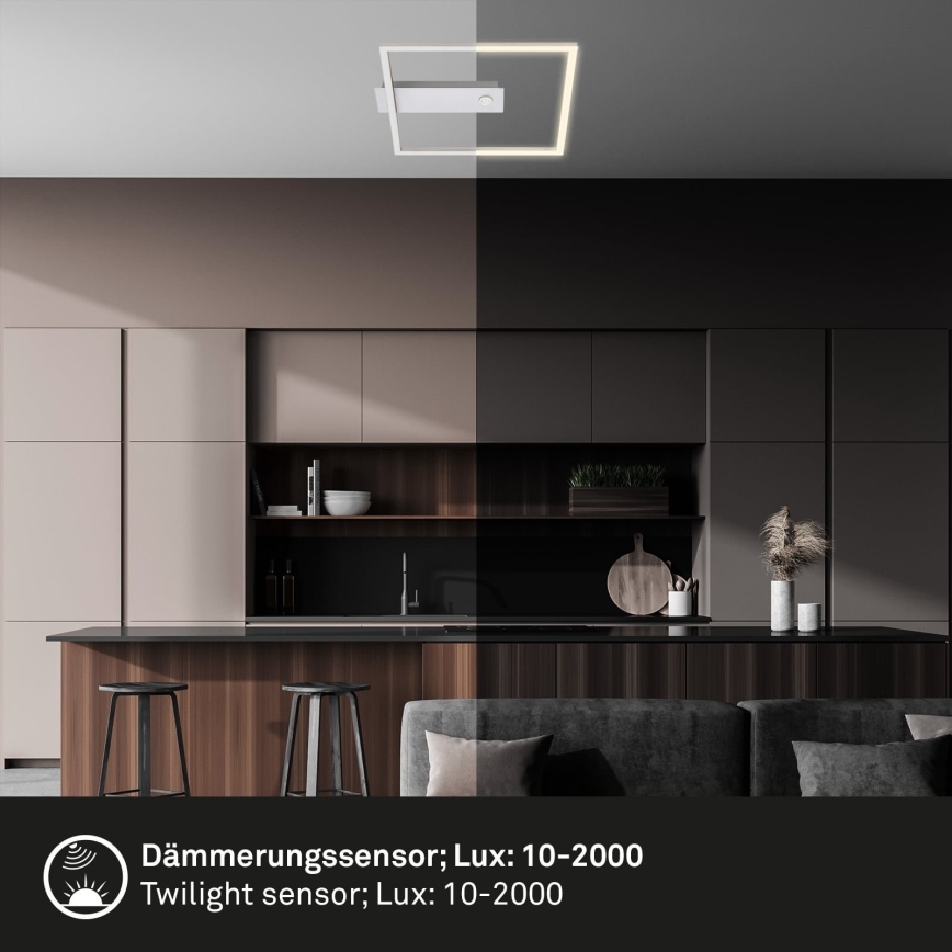 Briloner - Luminária de teto LED com sensor de movimento e de crepúsculo FRAME LED/14W/230V 3000K 30x32 cm cromado fosco
