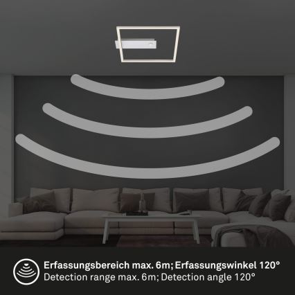 Briloner - Luminária de teto LED com sensor de movimento e de crepúsculo FRAME LED/14W/230V 3000K 30x32 cm cromado fosco