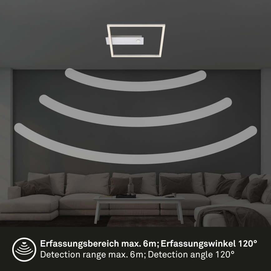 Briloner - Luminária de teto LED com sensor de movimento e de crepúsculo FRAME LED/14W/230V 3000K 30x32 cm cromado fosco