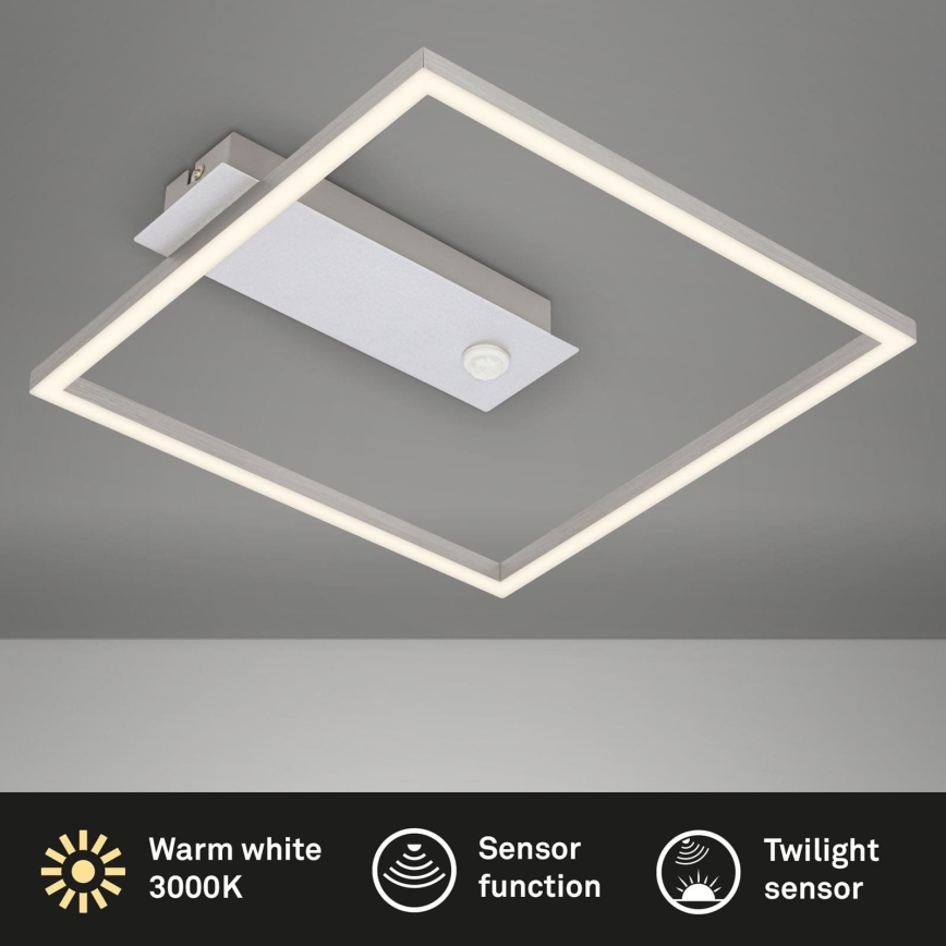 Briloner - Luminária de teto LED com sensor de movimento e de crepúsculo FRAME LED/14W/230V 3000K 30x32 cm cromado fosco