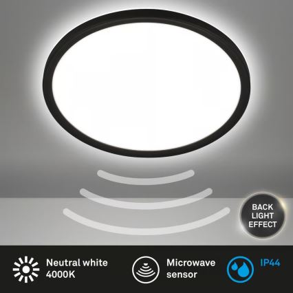 Briloner - Luminária de teto para casa de banho com sensor de movimento MOVE LED/18W/230V IP44 Ø 29 cm preta