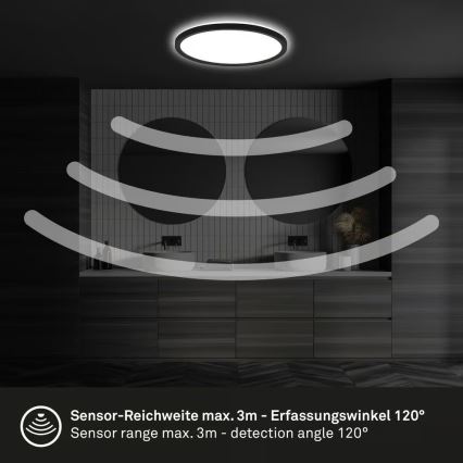 Briloner - Luminária de teto para casa de banho com sensor de movimento MOVE LED/18W/230V IP44 Ø 29 cm preta