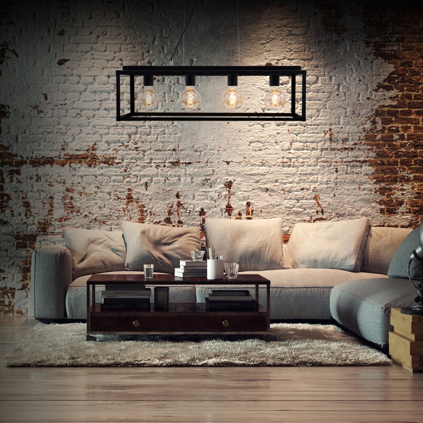 Briloner - Candelabro suspenso BLACK STEEL 4xE27/40W/230V