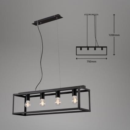 Briloner - Candelabro suspenso BLACK STEEL 4xE27/40W/230V