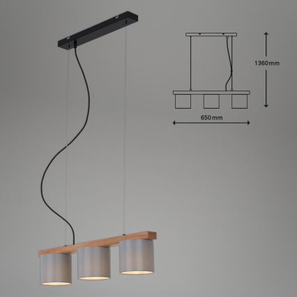 Briloner - Candelabro suspenso RHON 3xE14/25W/230V árvore da borracha