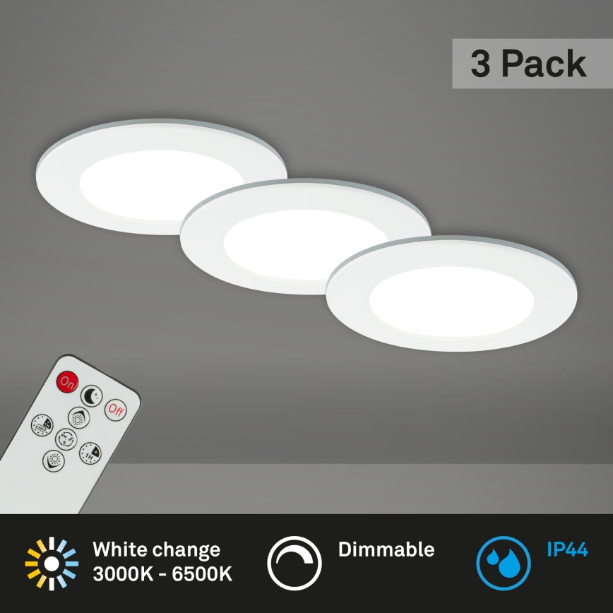 Briloner - CONJUNTO 3x Foco de encastrar de casa de banho LED com regulação LED/4,8W/230V 3000-6500K IP44 + controlo remoto