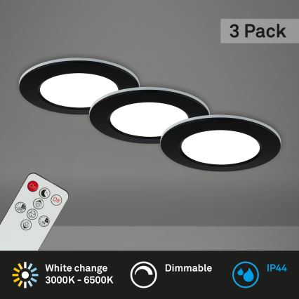 Briloner - CONJUNTO 3x Foco de encastrar de casa de banho LED com regulação LED/4,8W/230V 3000-6500K IP44 + controlo remoto