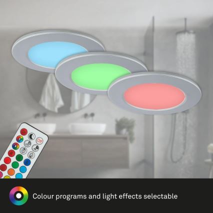 Briloner - CONJUNTO 3x LED RGBW Foco de encastrar de casa de banho com regulação LED/4,8W/230V 3000-6500K IP65 + controlo remoto