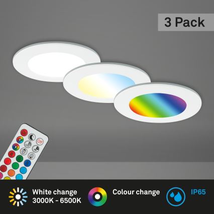 Briloner - CONJUNTO de 3 luminárias embutidas para banheiro RGBW LED dimmerizáveis LED/4,8W/230V 3000-6500K IP65 + controlo remoto