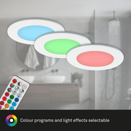 Briloner - CONJUNTO de 3 luminárias embutidas para banheiro RGBW LED dimmerizáveis LED/4,8W/230V 3000-6500K IP65 + controlo remoto