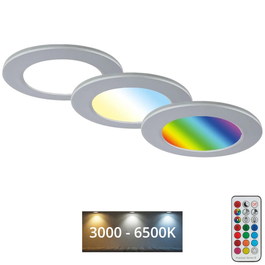 Briloner - CONJUNTO 3x LED RGBW Foco de encastrar de casa de banho com regulação LED/4,8W/230V 3000-6500K IP65 + controlo remoto