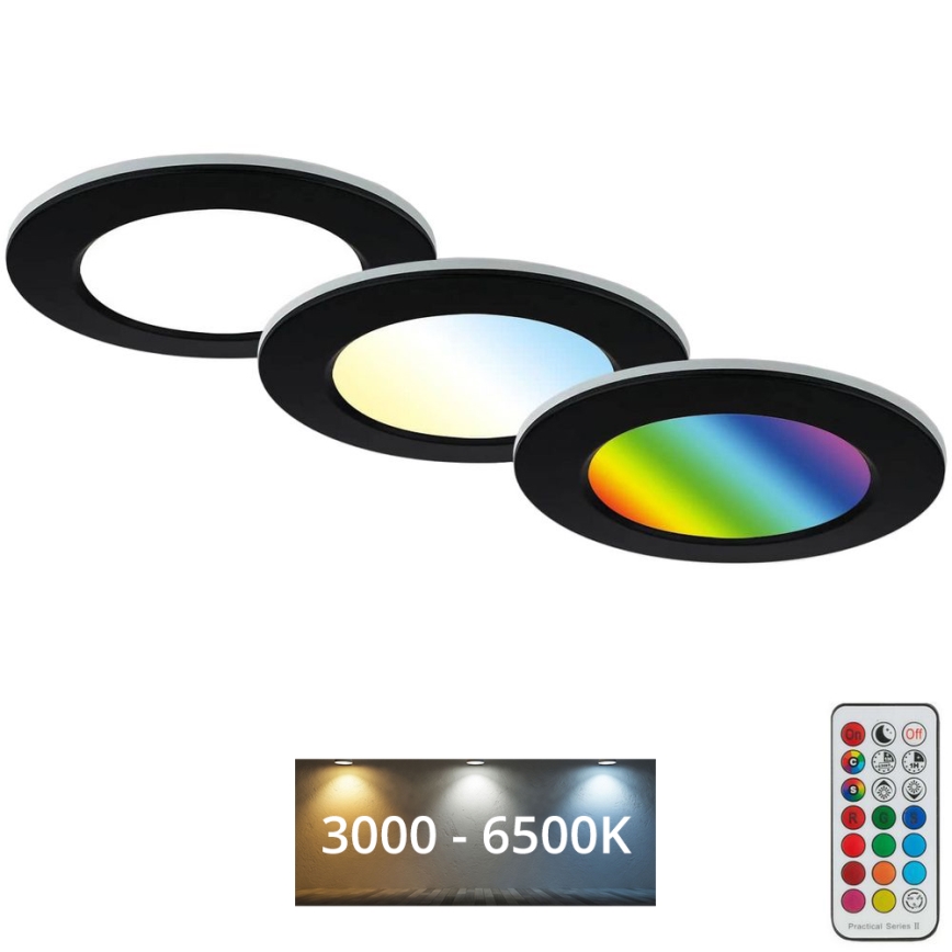 Briloner - CONJUNTO 3x LED RGBW Foco de encastrar de casa de banho com regulação LED/4,8W/230V 3000-6500K IP65 + controlo remoto