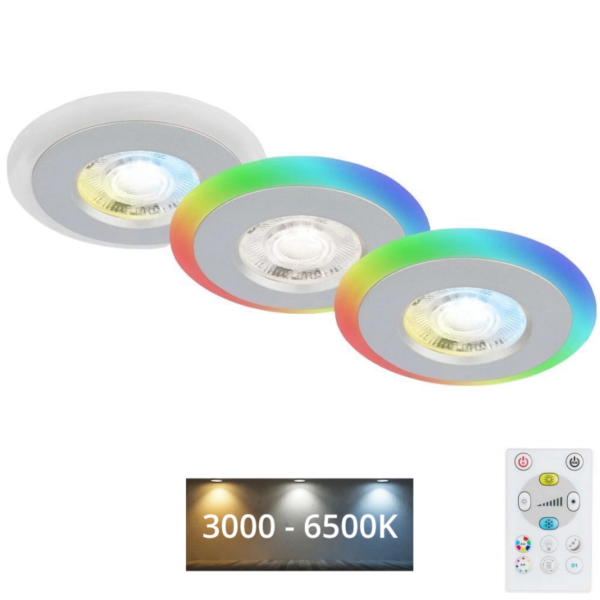 Briloner - CONJUNTO 3x LED RGBW Foco de encastrar de casa de banho com regulação LED/5W/230V 3000-6500K IP44 + controlo remoto