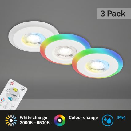 Briloner - CONJUNTO 3x LED RGBW Foco de encastrar de casa de banho com regulação LED/5W/230V 3000-6500K IP44 + controlo remoto