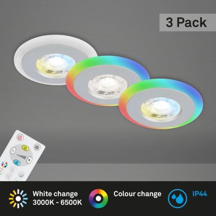 Briloner - CONJUNTO 3x LED RGBW Foco de encastrar de casa de banho com regulação LED/5W/230V 3000-6500K IP44 + controlo remoto