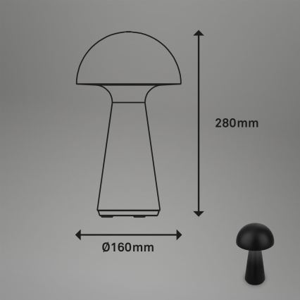 Briloner - Candeeiro de mesa LED tátil recarregável e regulável para exterior LED/2,6W/5V 3000K IP44 2000 mAh preto