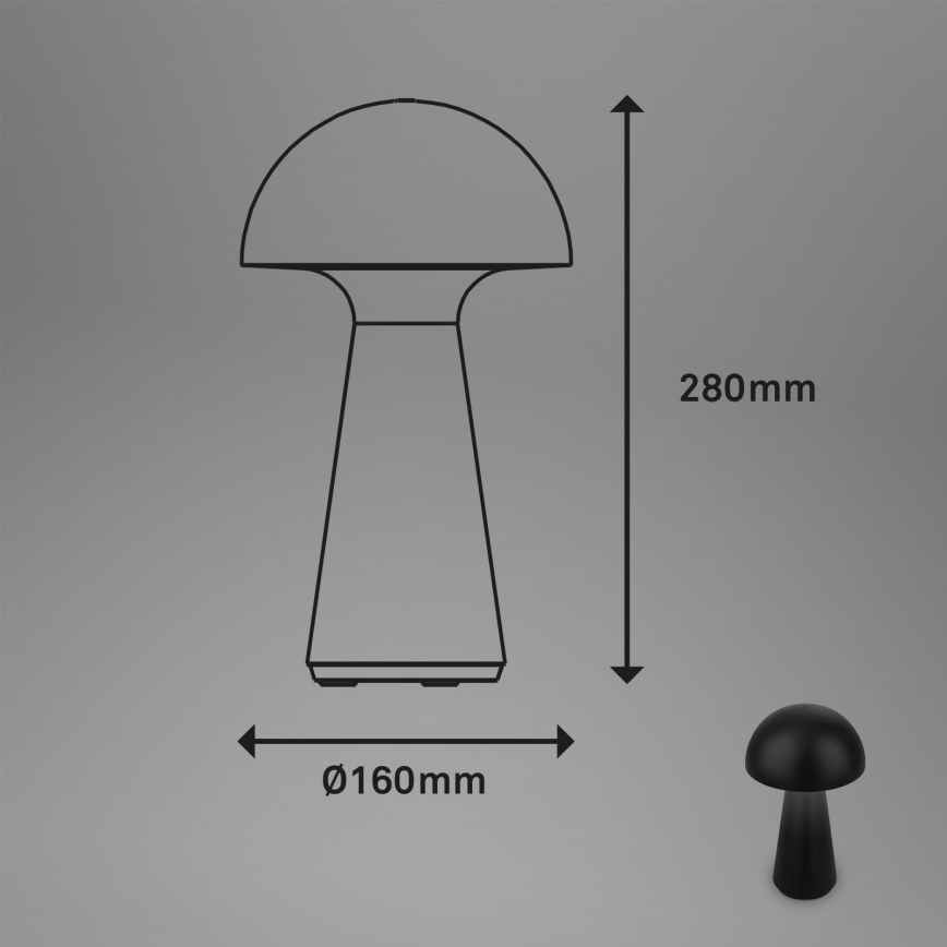 Briloner - Candeeiro de mesa LED tátil recarregável e regulável para exterior LED/2,6W/5V 3000K IP44 2000 mAh preto