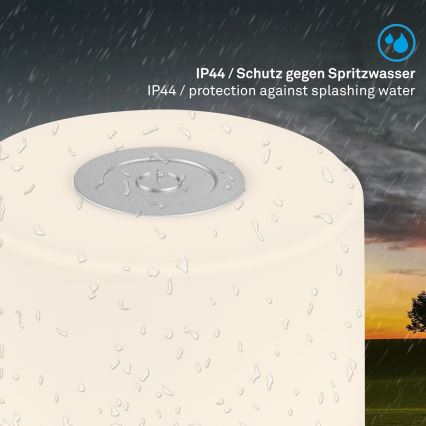 Briloner - Lâmpada de Mesa para Exterior LED Dimerizável Recarregável Tátil/2W/5V 2700K IP44 1200 mAh Cromo Mate