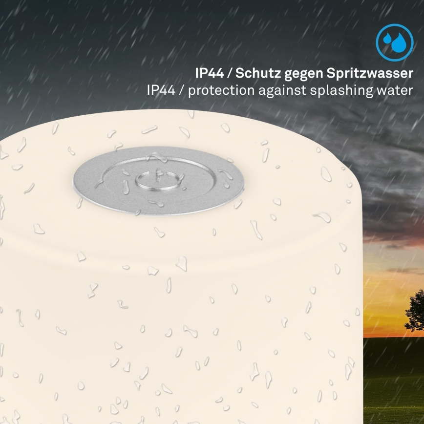 Briloner - Lâmpada de Mesa para Exterior LED Dimerizável Recarregável Tátil/2W/5V 2700K IP44 1200 mAh Cromo Mate